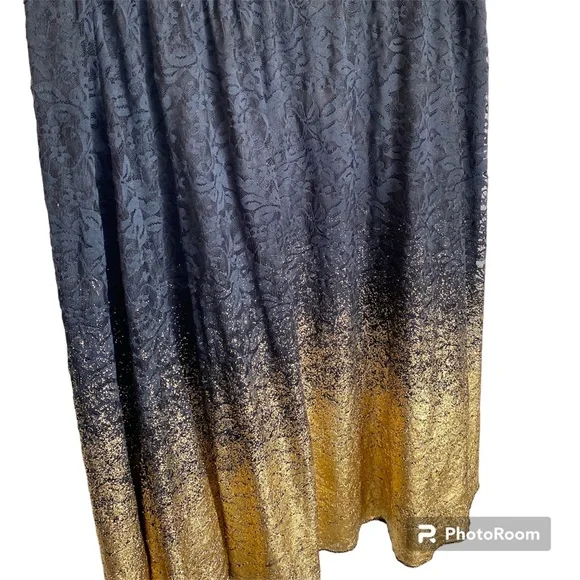 LuLaRoe Lola Black Lace Metallic Gold Ombré Skirt - Picture 3 of 5